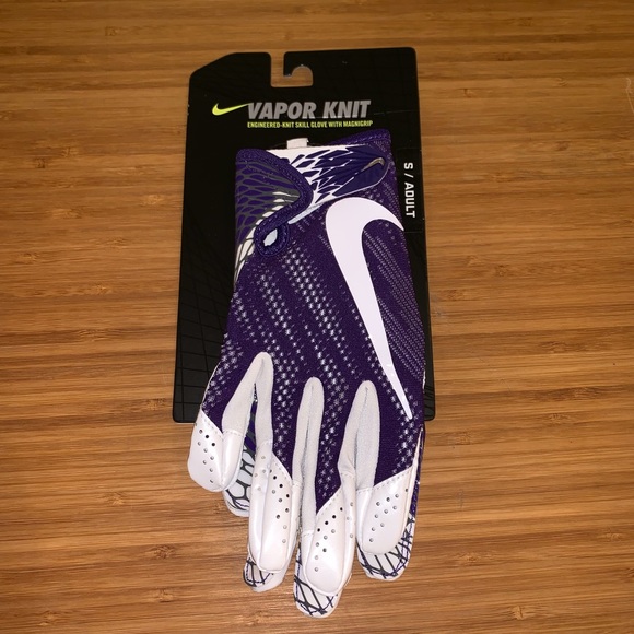 purple and gold nike football gloves